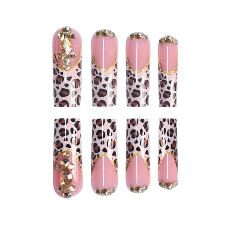SEENEEY Long Square Press on Nails Brown Stick on Nail for Women 24pcs - Image 3